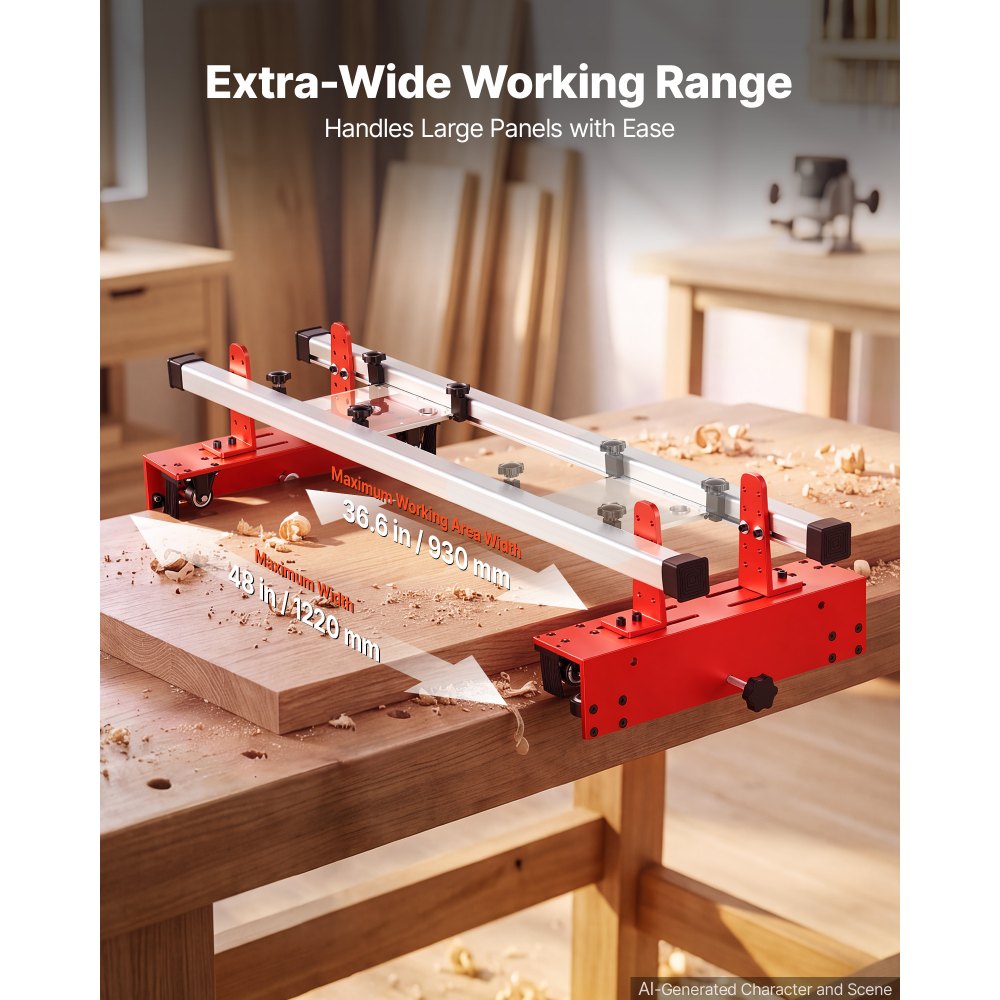 VEVOR Router Sled 1220 mm Trimming Planing Machine for Flattening Slabs, for Home DIY Woodworking Routers, Travel Height Adjustable, Slab Flattening Jig, Wide Working Range, with Precision Roller