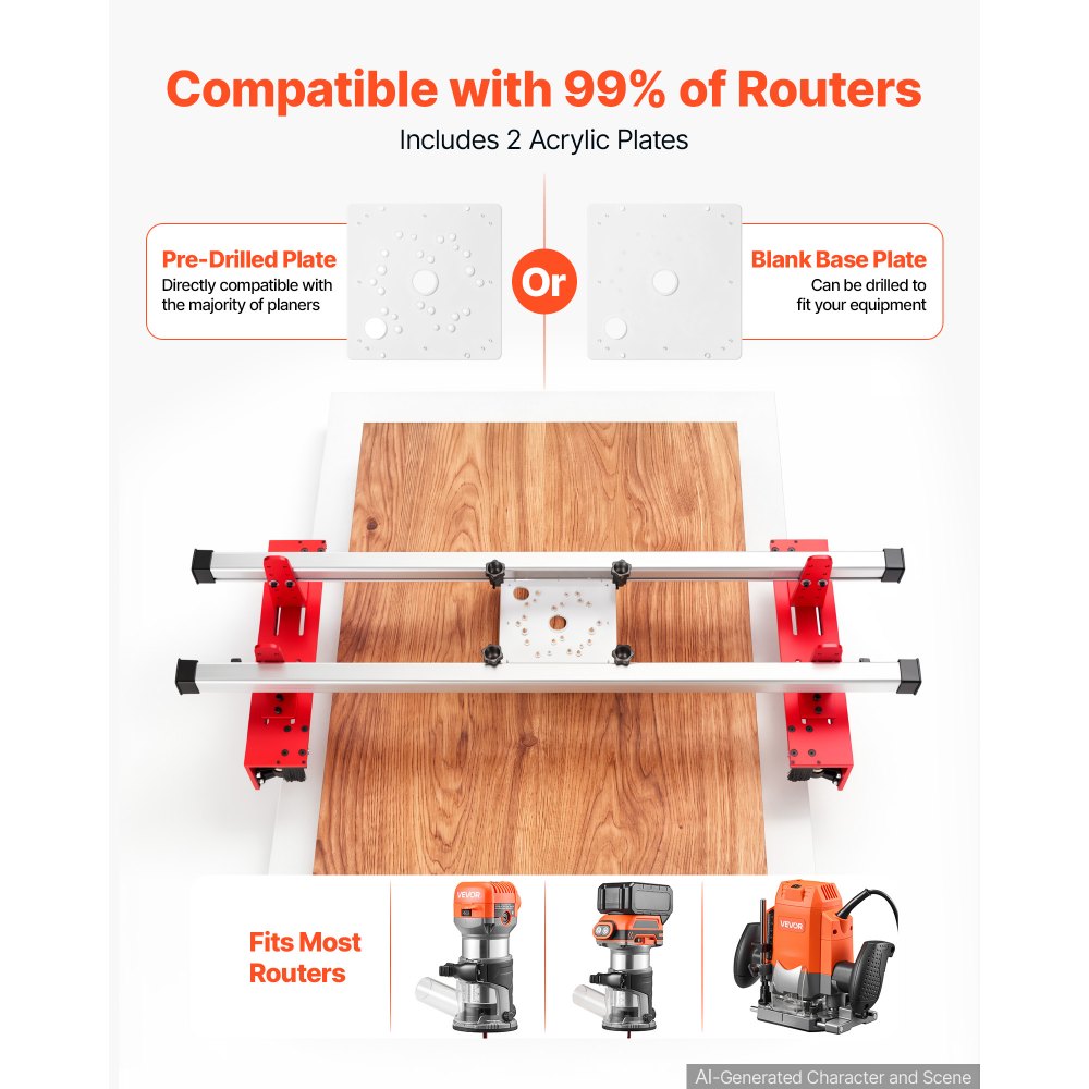 VEVOR Router Sled 1220 mm Trimming Planing Machine for Flattening Slabs, for Home DIY Woodworking Routers, Travel Height Adjustable, Slab Flattening Jig, Wide Working Range, with Precision Roller