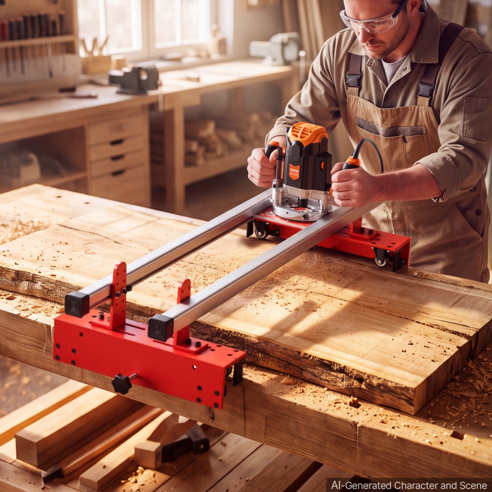 VEVOR Router Sled 1220 mm Trimming Planing Machine for Flattening Slabs, for Home DIY Woodworking Routers, Travel Height Adjustable, Slab Flattening Jig, Wide Working Range, with Precision Roller
