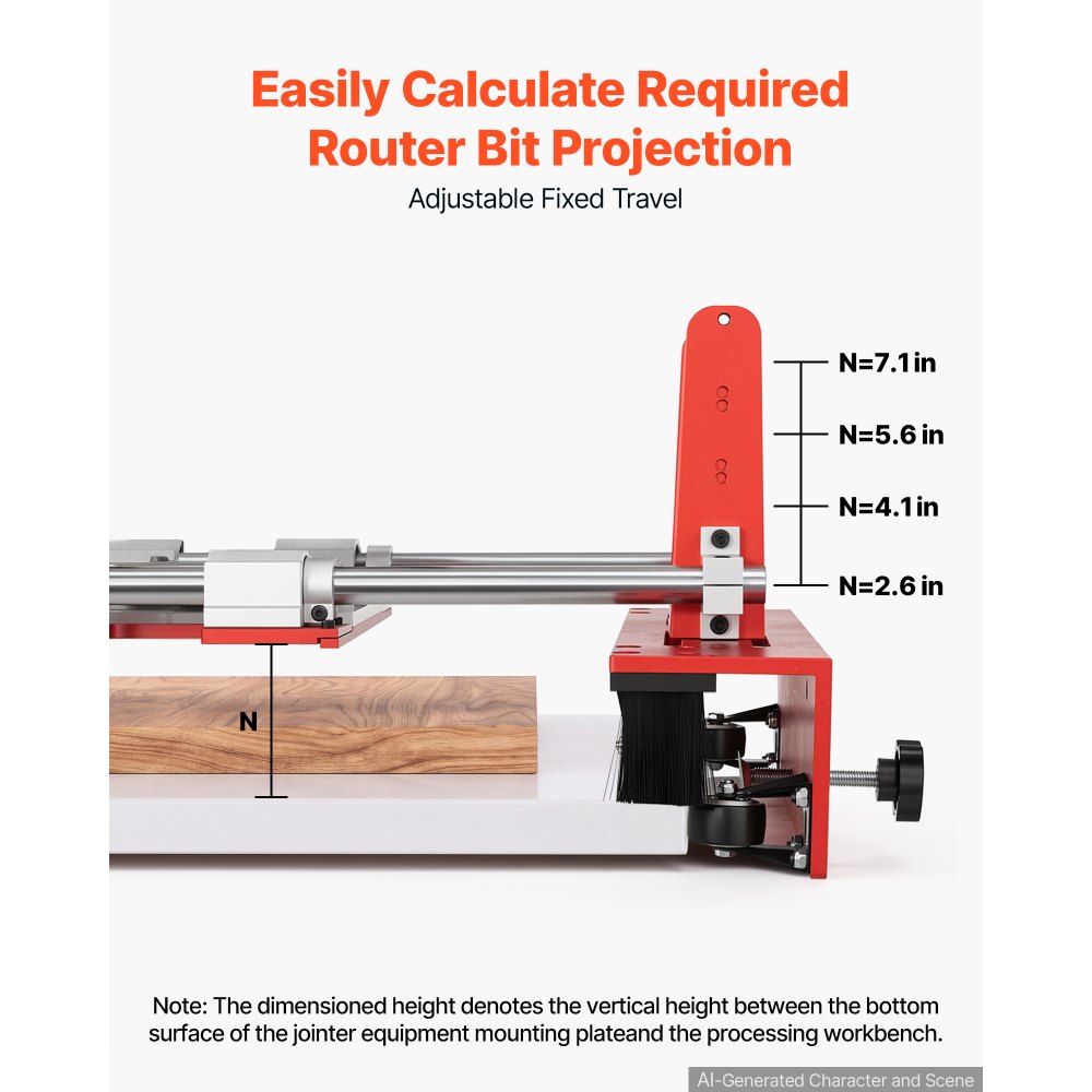 VEVOR Router Sled 1220 mm Jig for Flattening Slabs with SFC Linear Shaft, for DIY Woodworking Routers, Travel Height Adjustable, Trimming Planing Machine, Wide Working Range, with Precision Roller