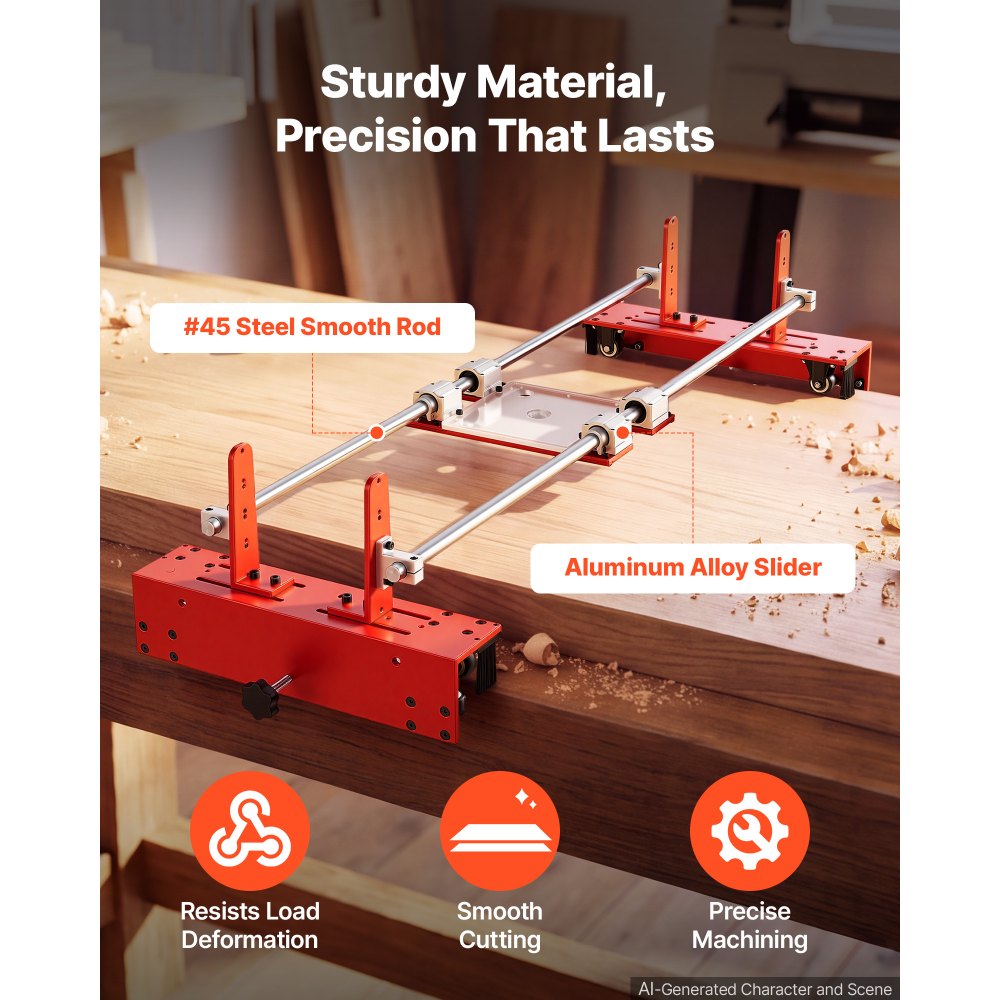 VEVOR Router Sled 1220 mm Jig for Flattening Slabs with SFC Linear Shaft, for DIY Woodworking Routers, Travel Height Adjustable, Trimming Planing Machine, Wide Working Range, with Precision Roller