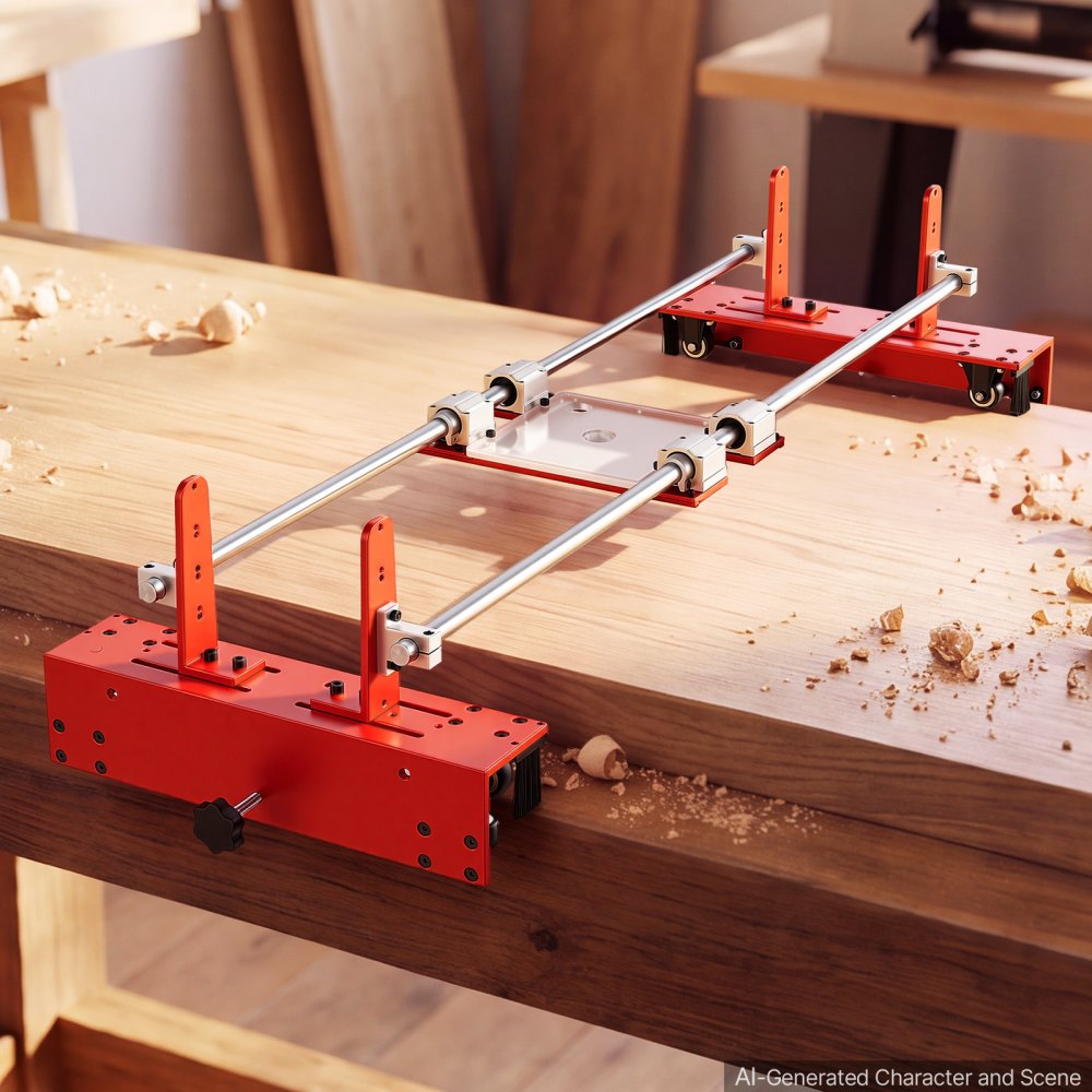 VEVOR Router Sled 1220 mm Jig for Flattening Slabs with SFC Linear Shaft, for DIY Woodworking Routers, Travel Height Adjustable, Trimming Planing Machine, Wide Working Range, with Precision Roller