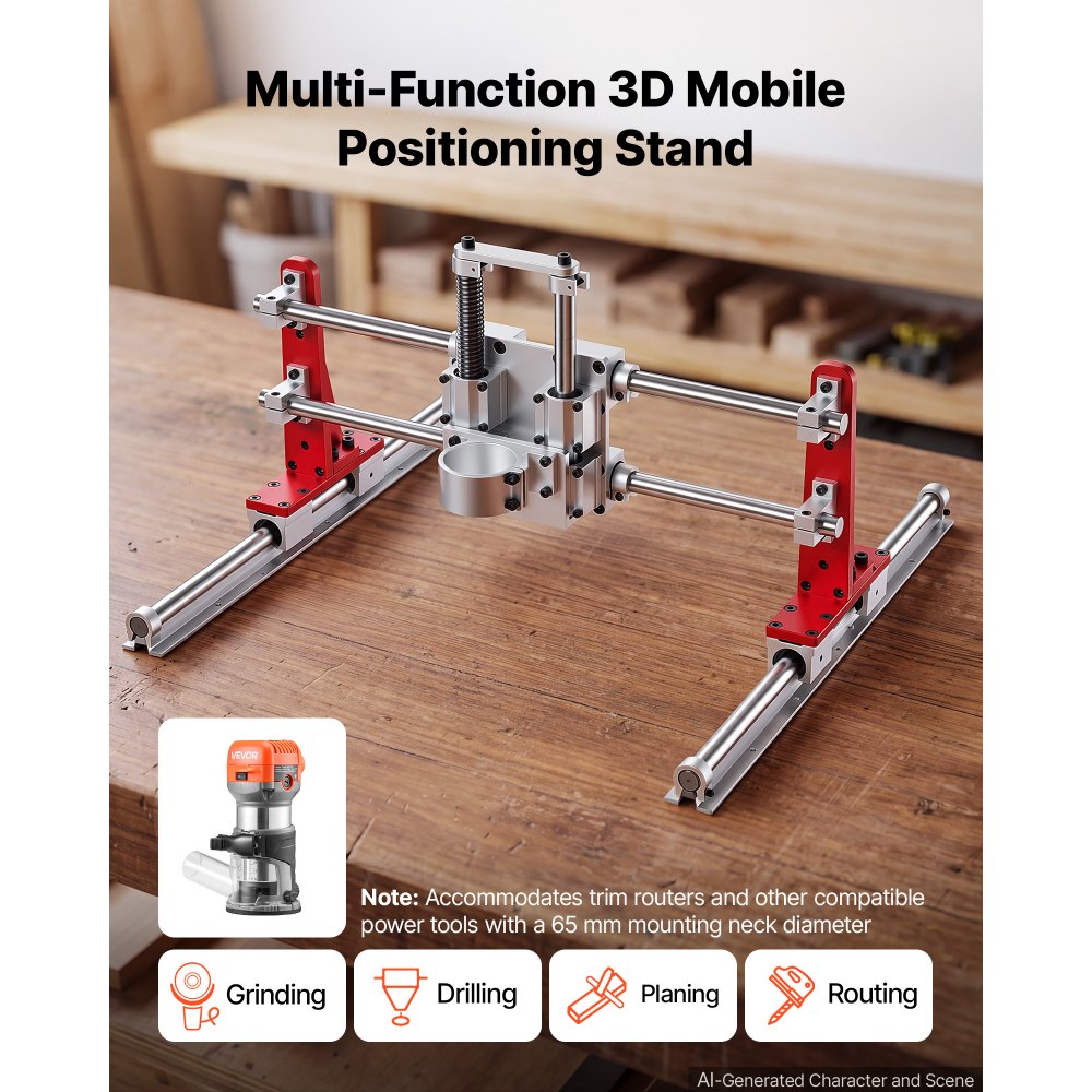 VEVOR Slab Flattening Router Sled 610 mm 2-In-1 Wood Router Gantry Jig, for Woodworking Slab Flattening & Precision Drilling, Flexible Height Adjustment, 3 Linear Guide Rails, Wide Working Range
