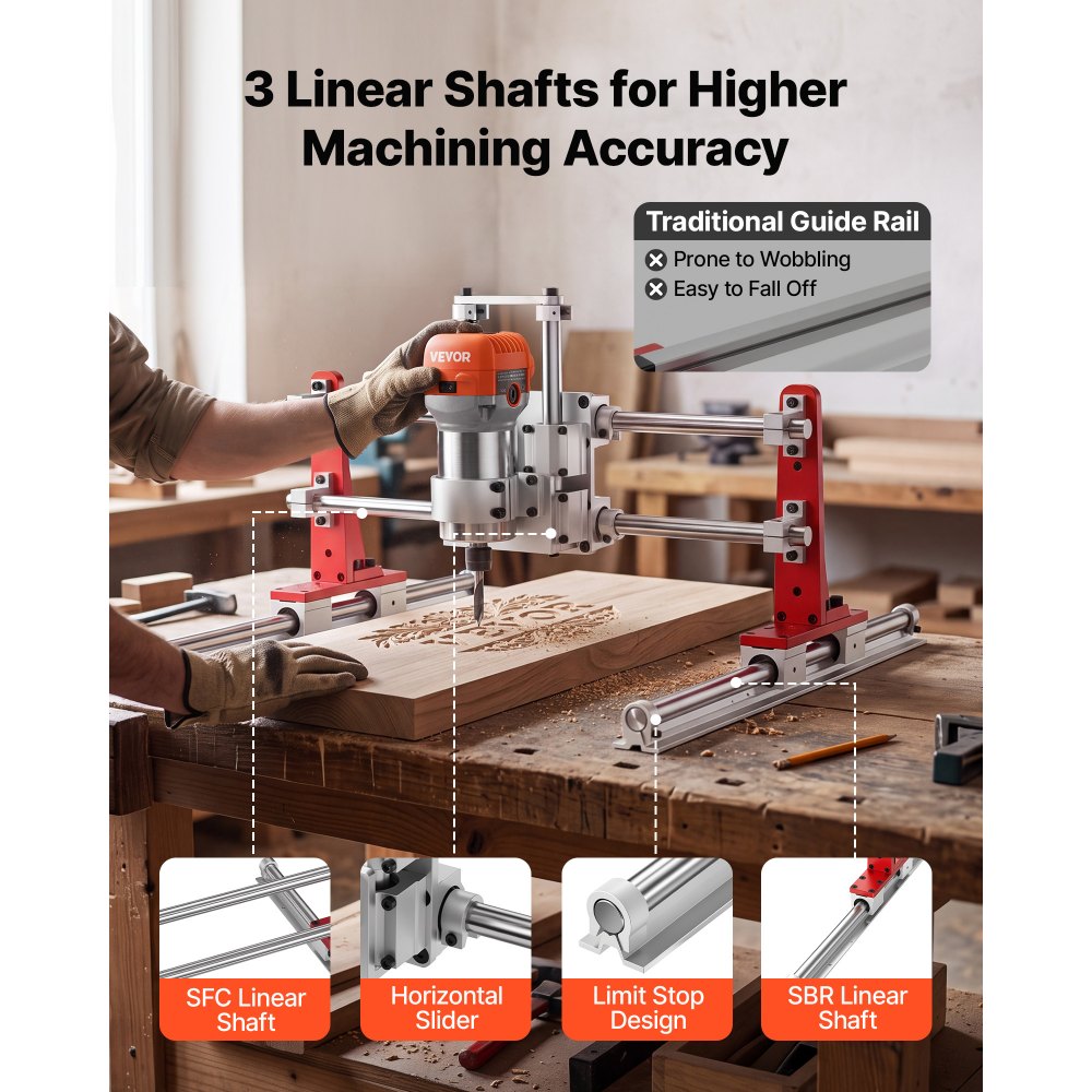 VEVOR Slab Flattening Router Sled 610 mm 2-In-1 Wood Router Gantry Jig, for Woodworking Slab Flattening & Precision Drilling, Flexible Height Adjustment, 3 Linear Guide Rails, Wide Working Range