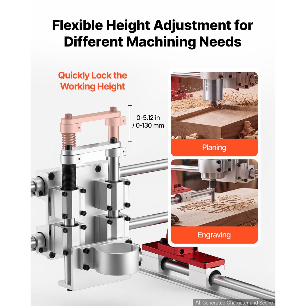 VEVOR Slab Flattening Router Sled 610 mm 2-In-1 Wood Router Gantry Jig, for Woodworking Slab Flattening & Precision Drilling, Flexible Height Adjustment, 3 Linear Guide Rails, Wide Working Range