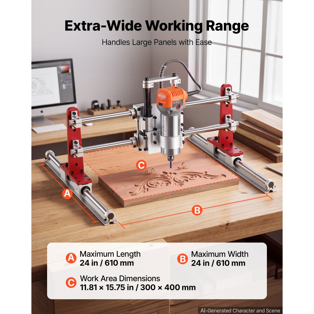 VEVOR Slab Flattening Router Sled 610 mm 2-In-1 Wood Router Gantry Jig, for Woodworking Slab Flattening & Precision Drilling, Flexible Height Adjustment, 3 Linear Guide Rails, Wide Working Range