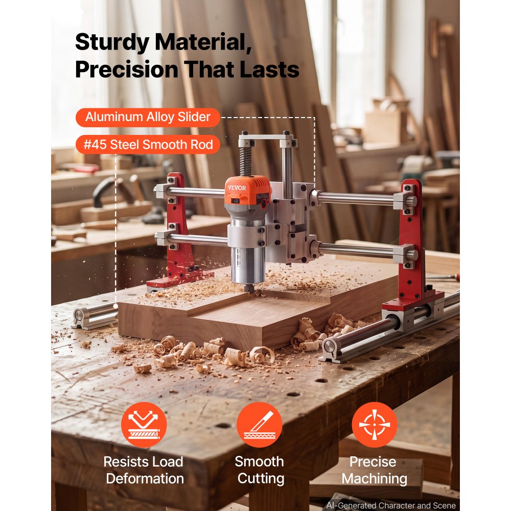 VEVOR Slab Flattening Router Sled 610 mm 2-In-1 Wood Router Gantry Jig, for Woodworking Slab Flattening & Precision Drilling, Flexible Height Adjustment, 3 Linear Guide Rails, Wide Working Range