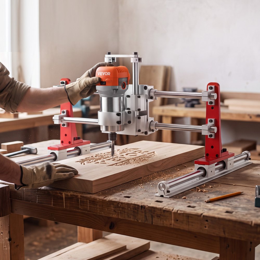 VEVOR Slab Flattening Router Sled 610 mm 2-In-1 Wood Router Gantry Jig, for Woodworking Slab Flattening & Precision Drilling, Flexible Height Adjustment, 3 Linear Guide Rails, Wide Working Range