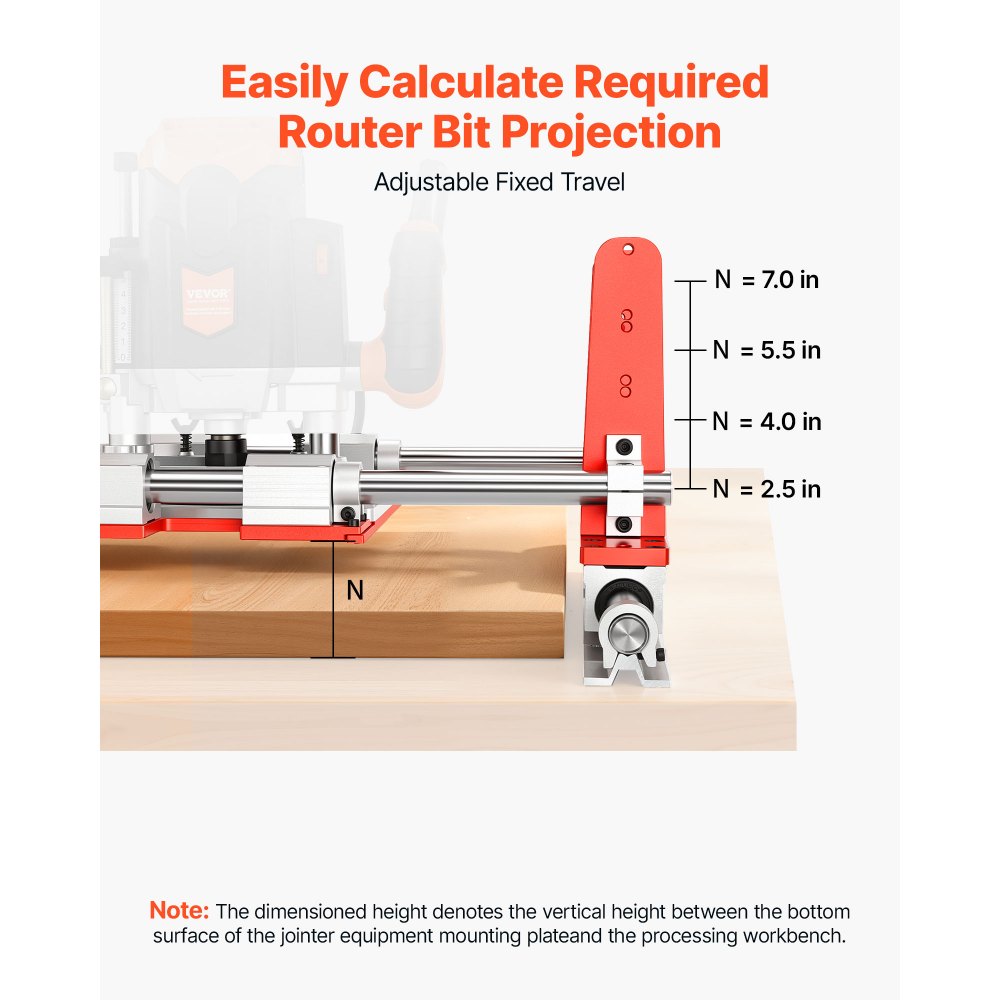 VEVOR Router Sled 610 mm Jig for Flattening Slabs with Dual Linear Shafts, for Home DIY Woodworking Routers, Travel Height Adjustable, Trimming Planing Machine, Wide Working Range, with Acrylic Plate