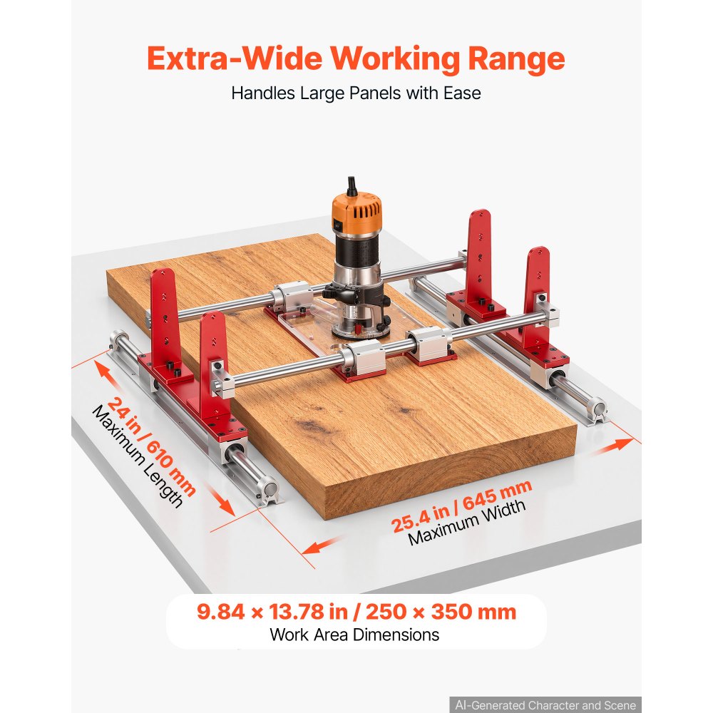 VEVOR Router Sled 610 mm Jig for Flattening Slabs with Dual Linear Shafts, for Home DIY Woodworking Routers, Travel Height Adjustable, Trimming Planing Machine, Wide Working Range, with Acrylic Plate