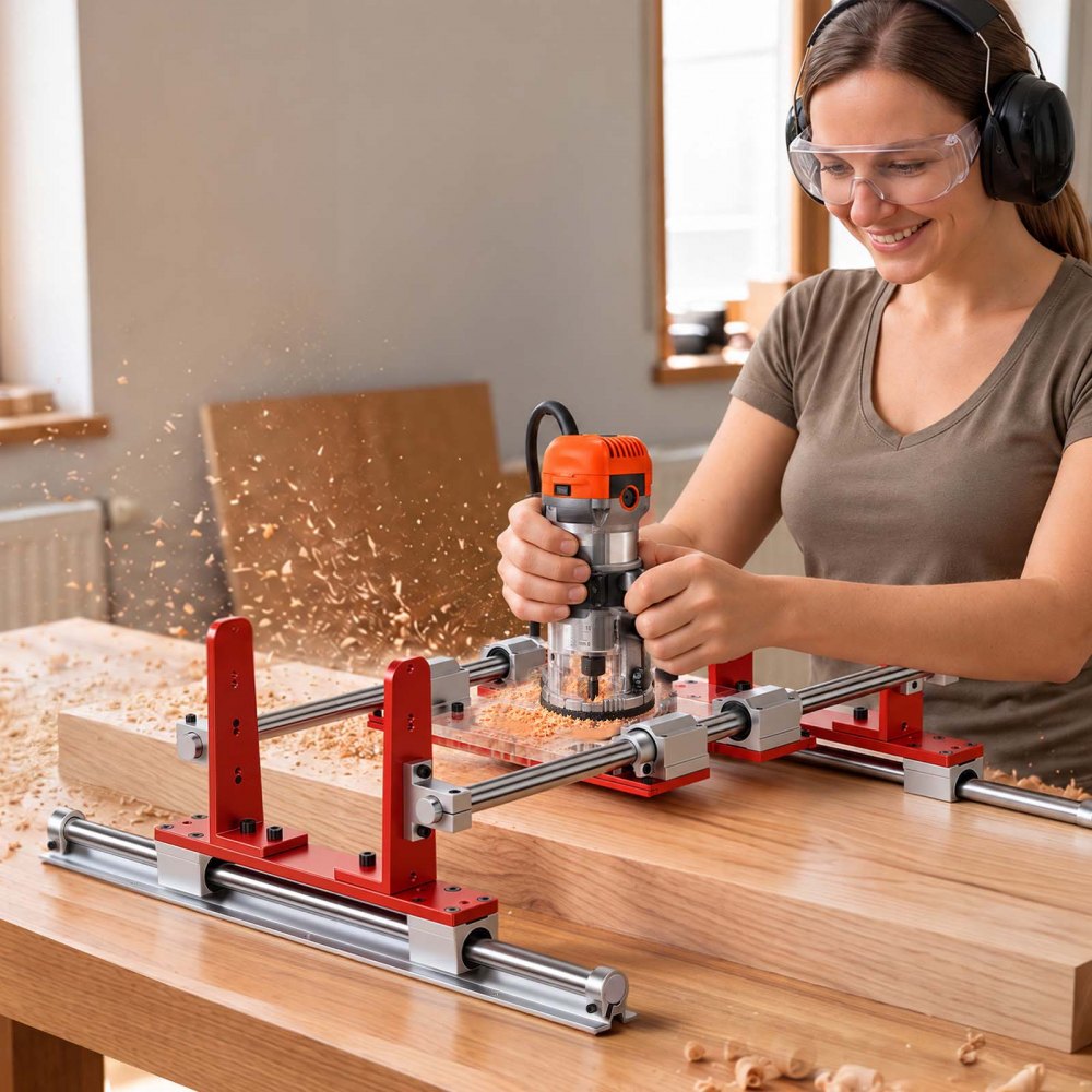 VEVOR Router Sled 610 mm Jig for Flattening Slabs with Dual Linear Shafts, for Home DIY Woodworking Routers, Travel Height Adjustable, Trimming Planing Machine, Wide Working Range, with Acrylic Plate