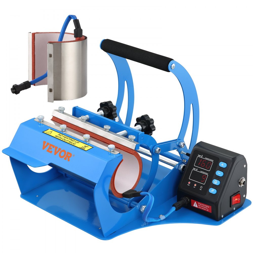 VEVOR Mug Heat Press, 11 oz/11,5 cm och 20 oz/22 cm två tallrikar, LCD-kopppressmaskin med löstagbara transfersublimeringsmattor, DIY-pressare för magra kaffeglas, silikageltryck, blå