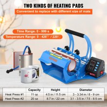 VEVOR Mug Heat Press, 11oz/11.5cm and 20oz/22cm Two Platens, LCD Cup Press Machine with Detachable Transfer Sublimation Mats, DIY Presser for Coffee Skinny Tumblers, Silica-Gel Printing, Blue