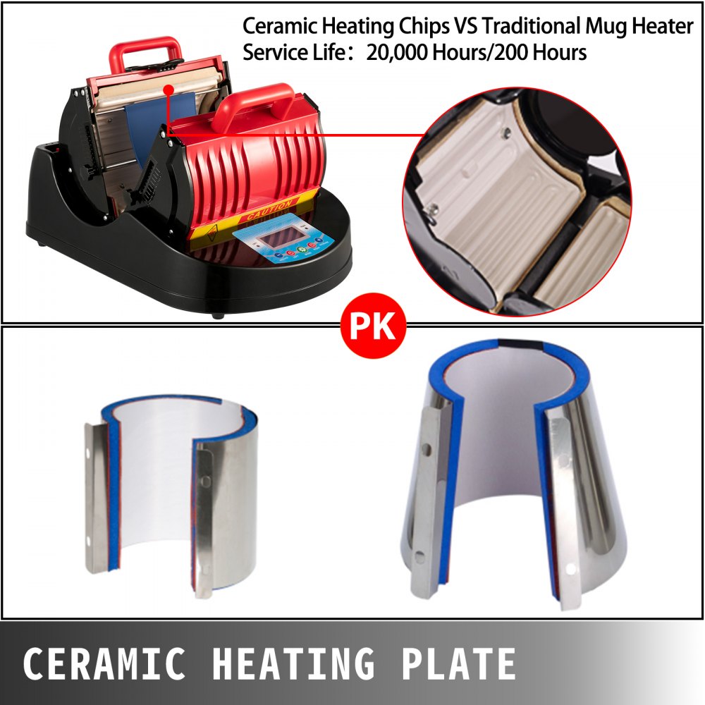 VEVOR Prensa de calor para tazas, 1300 W, prensa para tazas, botella de prensa de calor roja, taza multifuncional, máquina de prensa de calor para sublimación, prensa para tazas para transferir imágenes con tazas de 11 oz, 280 mm, accesorios de calefacción