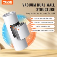VEVOR 12 Pack Straight Sublimation Tumblers, 20 oz Blank Tumbler Bulk, Stainless Steel Double Wall Tumbler Cups with Straw, Lid, Brush, Base, Shrink Wrap, Gift Box, for Heat Press and Heat Transfer