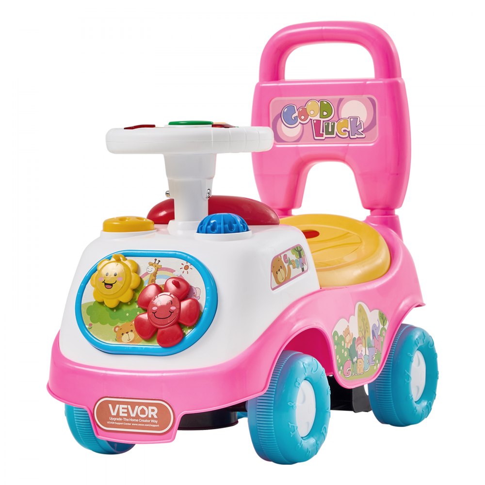 VEVOR Ride On Push Car for Toddlers Ages 19+ Months Sit-to-Stand Ride Toy, Kids Ride On Car for Boys Girls, Music Steering Wheel, Horn, Under-Seat Storage, Detachable Back,Indoor Outdoor Play, Pink