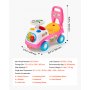 VEVOR Ride On Push Car for Toddlers Ages 19+ Months Sit-to-Stand Ride Toy, Kids Ride On Car for Boys Girls, Music Steering Wheel, Horn, Under-Seat Storage, Detachable Back,Indoor Outdoor Play, Pink