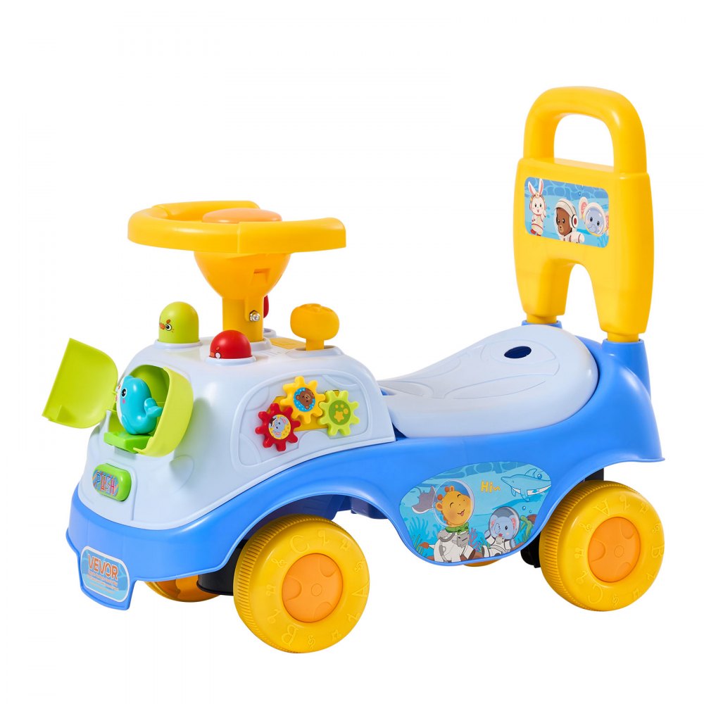 VEVOR Ride On Push Car for Toddlers Ages 19+ Months Sit-to-Stand Ride Toy, Kids Ride On Car for Boys Girls, Music Steering Wheel, Horn, Under-Seat Storage, Detachable Back, Indoor Outdoor Play, Blue