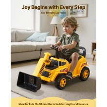 VEVOR Ride On Toddler Car, Ride on Excavator Car for Toddler 19 to 36 Months, Excavator Bulldozer Digger Toy with Under-seat Storage & Music, 25 kg Load Capacity, Foot-to-Floor Walker for Kid, Yellow