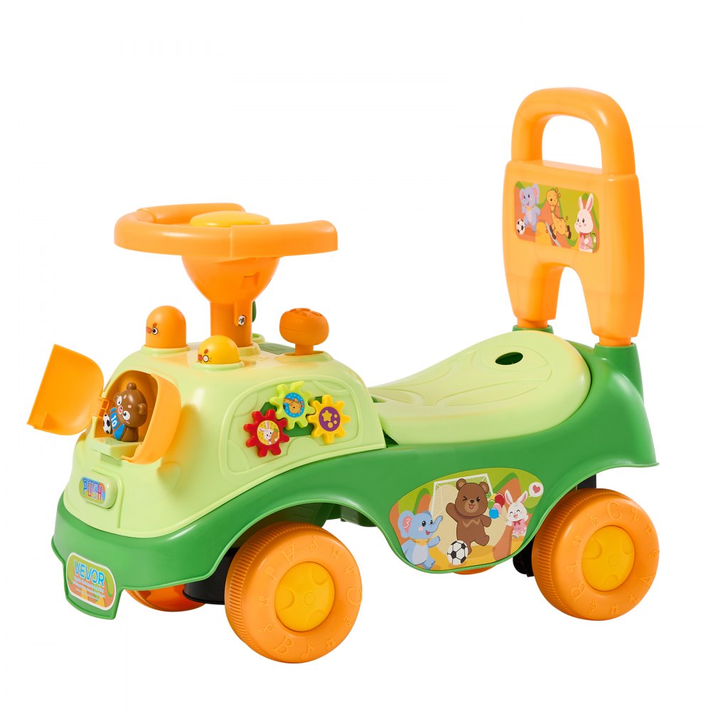 VEVOR Ride On Push Car for Toddlers Ages 19+ Months Sit-to-Stand Ride Toy, Kids Ride On Car for Boys Girls, Music Steering Wheel, Horn, Under-Seat Storage, Detachable Back, Indoor Outdoor Play,Green