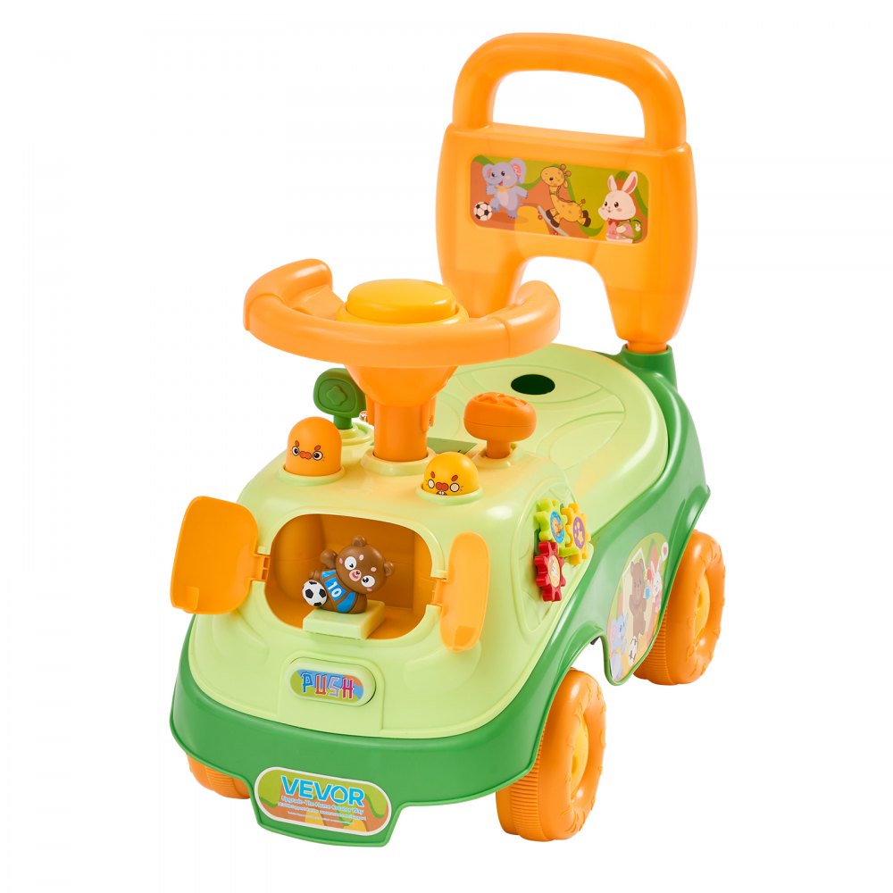 VEVOR Ride On Push Car for Toddlers Ages 19+ Months Sit-to-Stand Ride Toy, Kids Ride On Car for Boys Girls, Music Steering Wheel, Horn, Under-Seat Storage, Detachable Back, Indoor Outdoor Play,Green