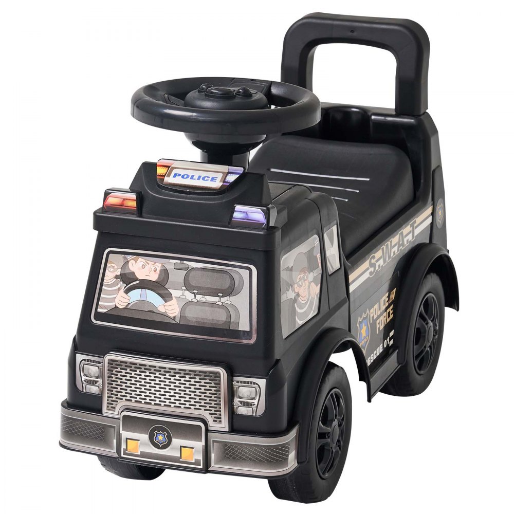 VEVOR Ride On Push Police Car for Toddlers Age 19+ Months Sit-to-Stand Ride, Kids Ride On Car for Boys Girls, Music Steering Wheel, Horn, Under-Seat Storage, Detachable Back,Indoor Outdoor Play, Black