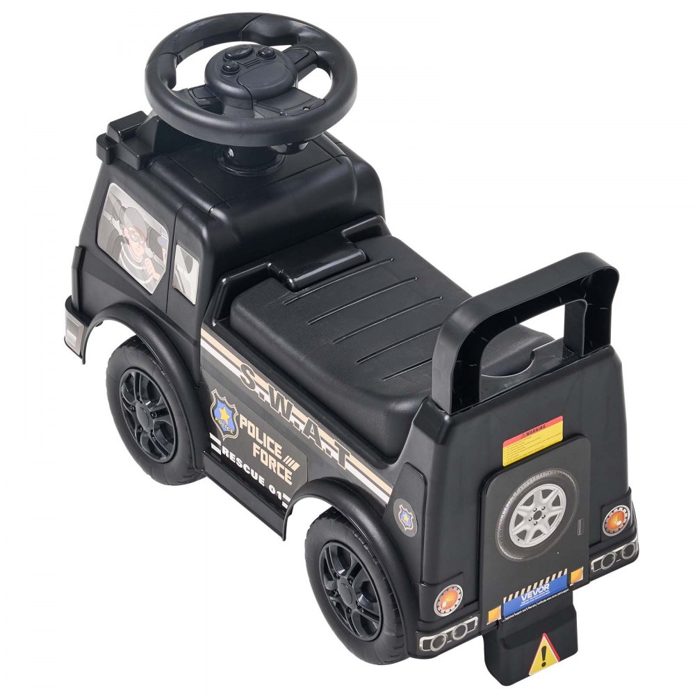VEVOR Ride On Push Police Car for Toddlers Age 19+ Months Sit-to-Stand Ride, Kids Ride On Car for Boys Girls, Music Steering Wheel, Horn, Under-Seat Storage, Detachable Back,Indoor Outdoor Play, Black