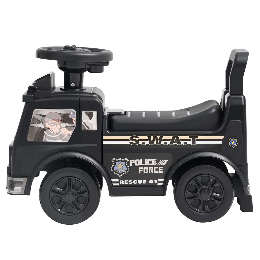 VEVOR Ride On Push Police Car for Toddlers Age 19+ Months Sit-to-Stand Ride, Kids Ride On Car for Boys Girls, Music Steering Wheel, Horn, Under-Seat Storage, Detachable Back,Indoor Outdoor Play, Black