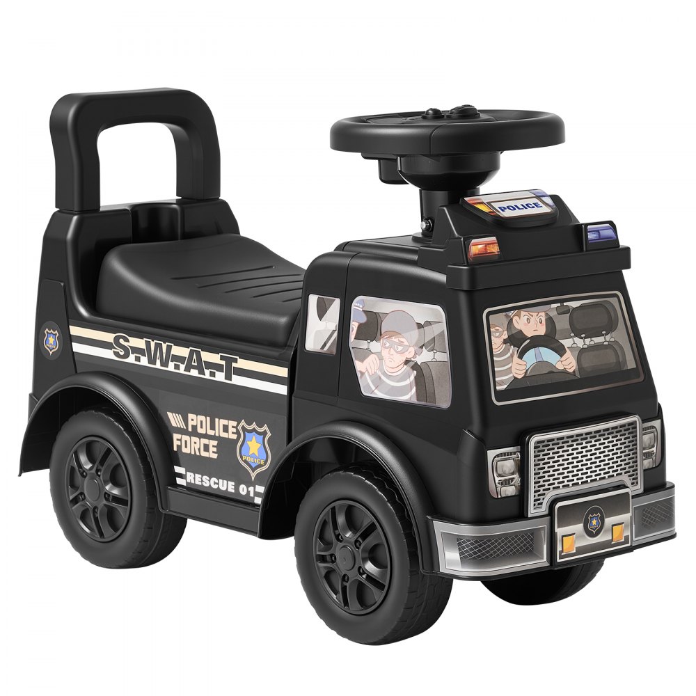 VEVOR Ride On Push Police Car for Toddlers Age 19+ Months Sit-to-Stand Ride, Kids Ride On Car for Boys Girls, Music Steering Wheel, Horn, Under-Seat Storage, Detachable Back,Indoor Outdoor Play, Black