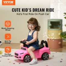 VEVOR Ride On Push Car for Toddlers, Ages 1-3, Ride Racer, Sit to Stand Toddler Ride On Toy, Classic Kids Ride On Car with Music Steering Wheel & Under Seat Storage, Ride On Toy for Boys Girls, Pink