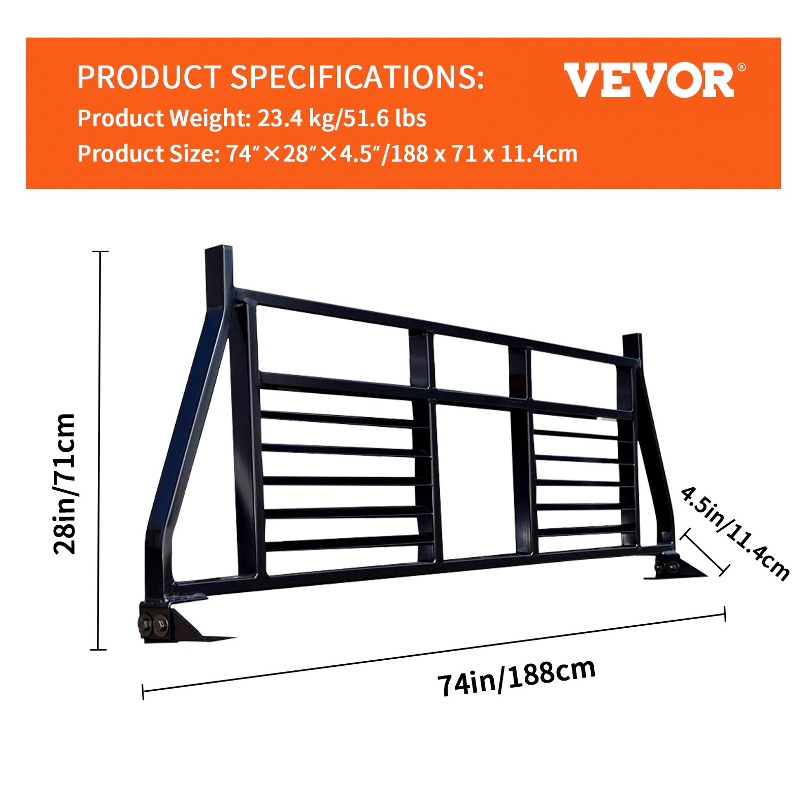 VEVOR Headache Rack, Alloy Steel Headache Rack, Truck Bed Mount Rack, Heavy-Duty Steel Truck Headache Rack Cab Protector for Most Full-size Pickups