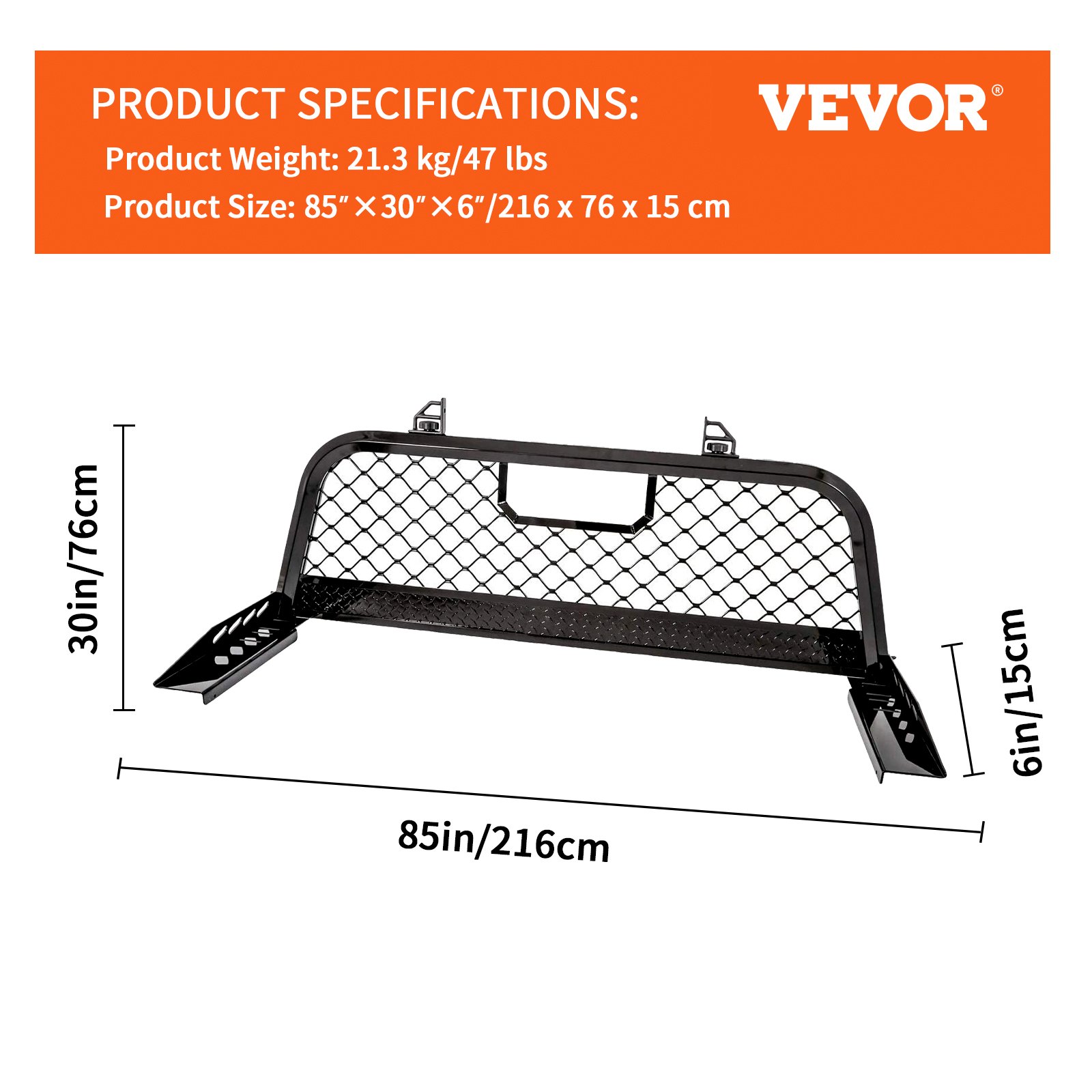 VEVOR Headache Rack, Aluminum Headache Rack, Truck Bed Mount Rack, Heavy-Duty Aluminum Truck Headache Rack Cab Protector for Most Full-size Pickups