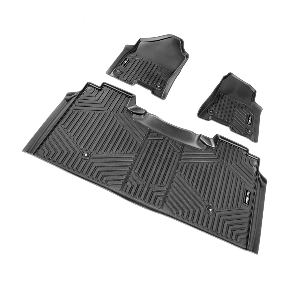 VEVOR Automotive Floor Mats, Fits for Dodge Ram 1500 Crew Cab 2019-2024, 3 pcs Front and 2nd Row Liners, All Weather Custom Fit TPE Vehicle Floor Mats, Easy to Clean Floor Liners for Trucks, Black