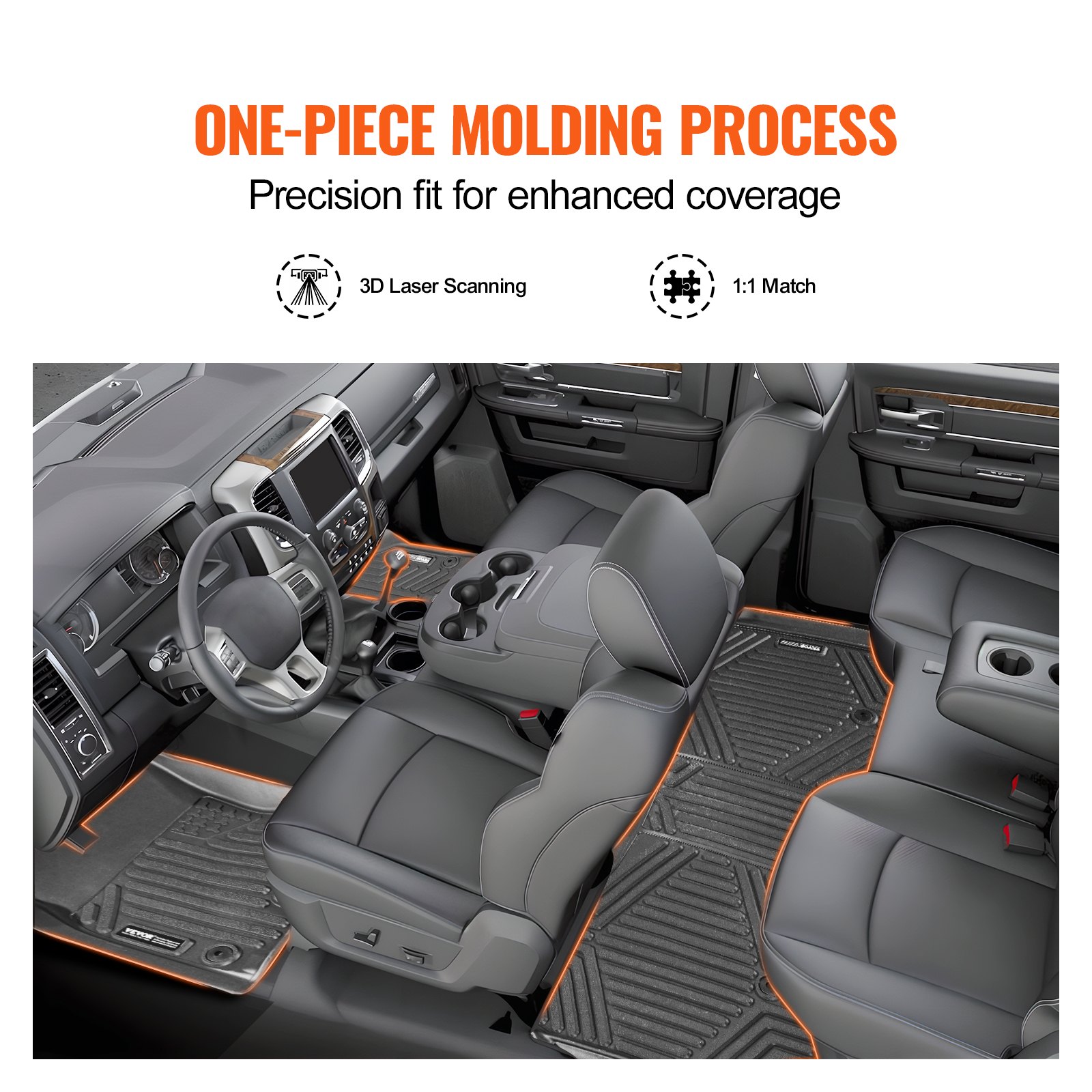 VEVOR Automotive Floor Mats, Fits for Dodge Ram 1500 Crew Cab 2019-2024, 3 pcs Front and 2nd Row Liners, All Weather Custom Fit TPE Vehicle Floor Mats, Easy to Clean Floor Liners for Trucks, Black