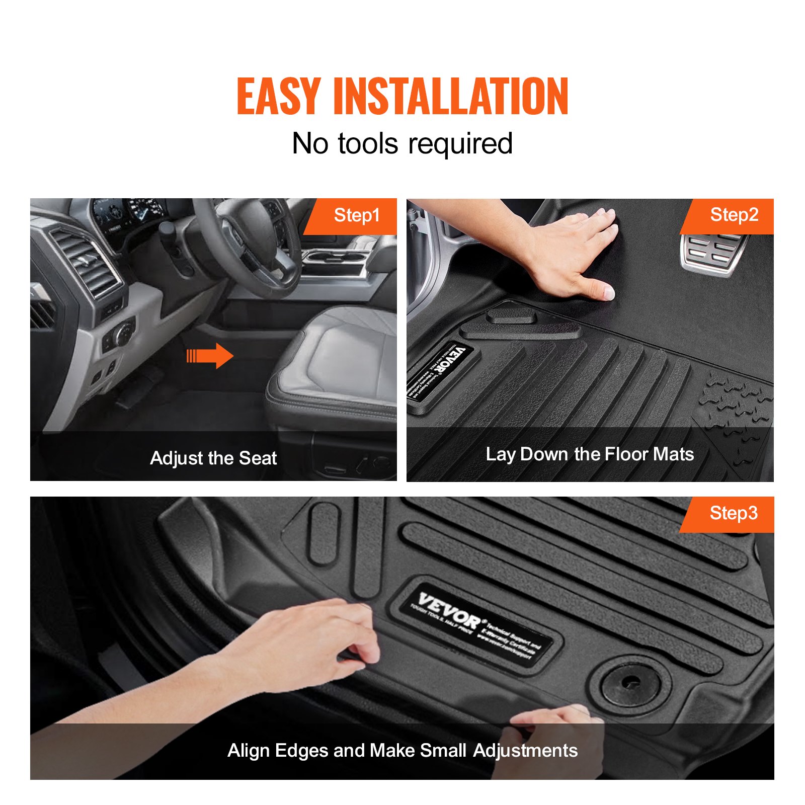 VEVOR Automotive Floor Mats, Fits for Dodge Ram 1500 Crew Cab 2019-2024, 3 pcs Front and 2nd Row Liners, All Weather Custom Fit TPE Vehicle Floor Mats, Easy to Clean Floor Liners for Trucks, Black