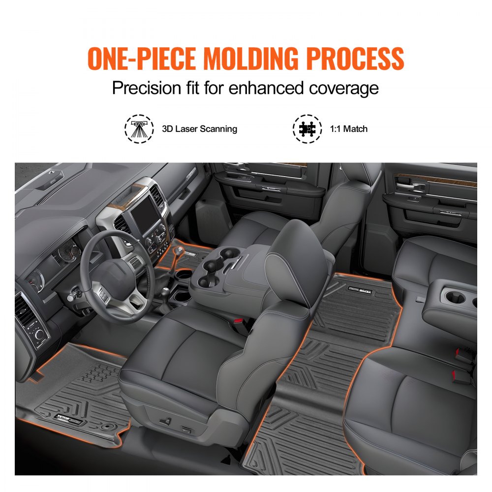 Vevor Truck Floor Liners, Fits Dodge Ram 1500/2500/3500 & 1500 Classic 2013-2018/2019-2022(Crew Cab Only), Include 3 Front & Second Row Mats, Weather-Resistant TPE Custom Fit Mats for Pickup, Black