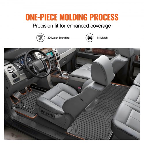 Fuke Black Rubber Floor Mats For 2011-2014 Ford Explorer (Bench Seating Only) - 3D Molded