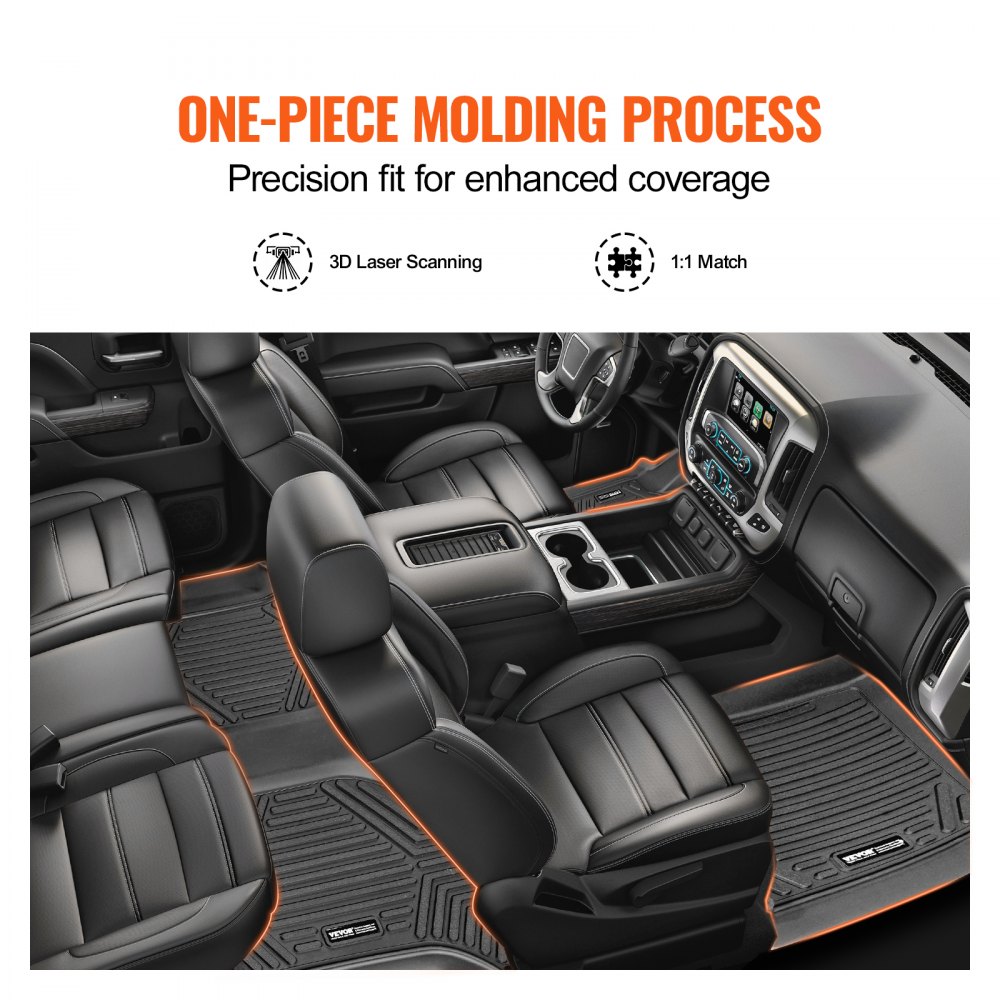 VEVOR Automotive Floor Mats, Fits for Chevrolet Silverado/GMC Sierra 1500, 2500/3500 HD 2019-2024/2020-2024, 3 pcs Front and 2nd Row Liners, All Weather Custom Fit TPE Vehicle Floor Mats, Black