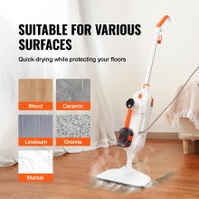 VEVOR Steam Mop, 8-in-1 Hard Wood Floor Cleaner with 7 Replaceable Brush Heads, for Various Hard Floors, Like Ceramic, Granite, Marble, Linoleum, Natural Floor Mop with 2 pcs Machine Washable Pads