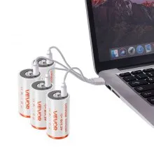 VEVOR Rechargeable D Batteries 4 Pack 1.5V 6000mWh Lithium D Battery USB-C Cable