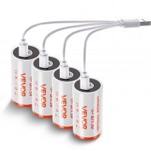 VEVOR Rechargeable D Batteries 4 Pack 1.5V 6000mWh Lithium D Battery USB-C Cable