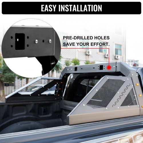 VEVOR Truck Roll Bar Chase Rack Adjustable with 6 Amber Auxiliary Side Marker Lamps, Universal Fit for Pickup Trucks