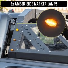 VEVOR Truck Roll Bar Chase Rack Adjustable with 6 Amber Auxiliary Side Marker Lamps, Universal Fit for Pickup Trucks