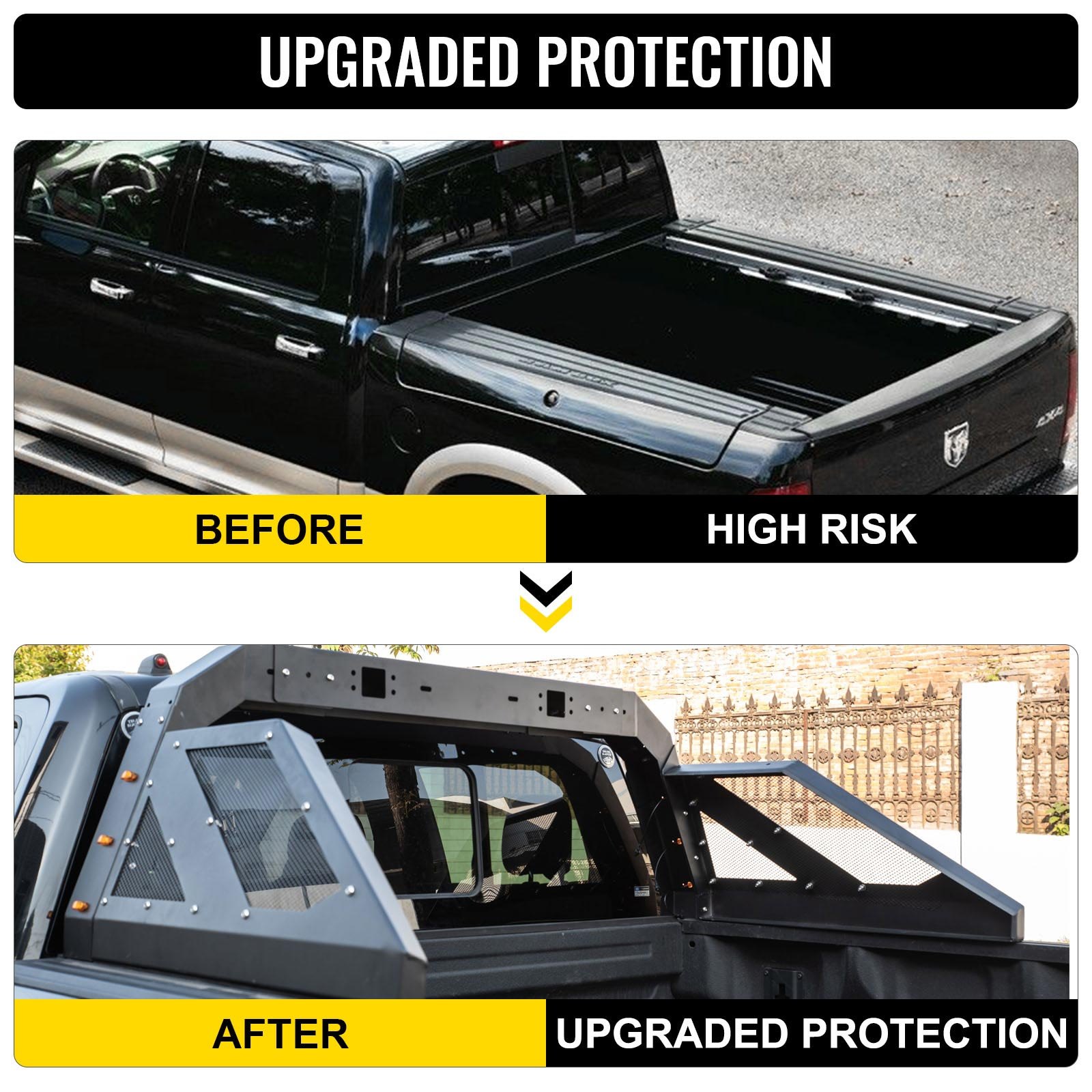 VEVOR Truck Roll Bar Chase Rack Adjustable with 6 Amber Auxiliary Side Marker Lamps, Universal Fit for Pickup Trucks