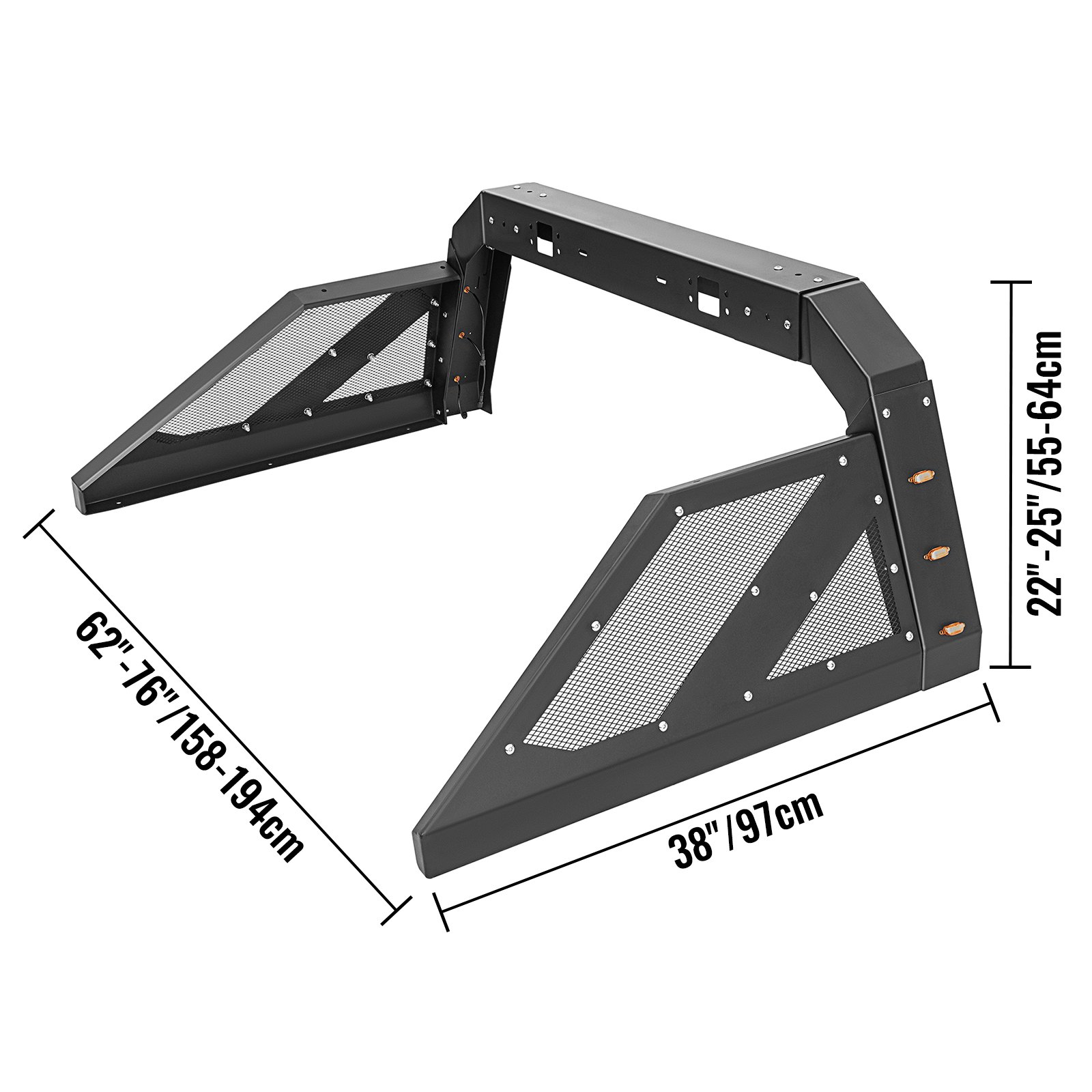 VEVOR Truck Roll Bar Chase Rack Adjustable with 6 Amber Auxiliary Side Marker Lamps, Universal Fit for Pickup Trucks