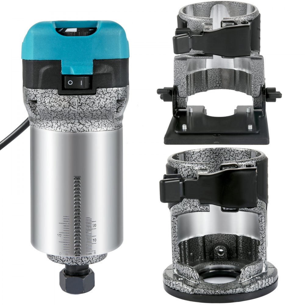 Ferramenta de fresagem VEVOR, fresadora para madeira de 710 W, fresadora para marcenaria com 3 pinças de fresagem, ferramenta de fresagem para madeira com base fixa, de imersão e inclinação, fresadora para marcenaria com estrutura de alumínio e rotação de 13.000 a 33.000 r/min