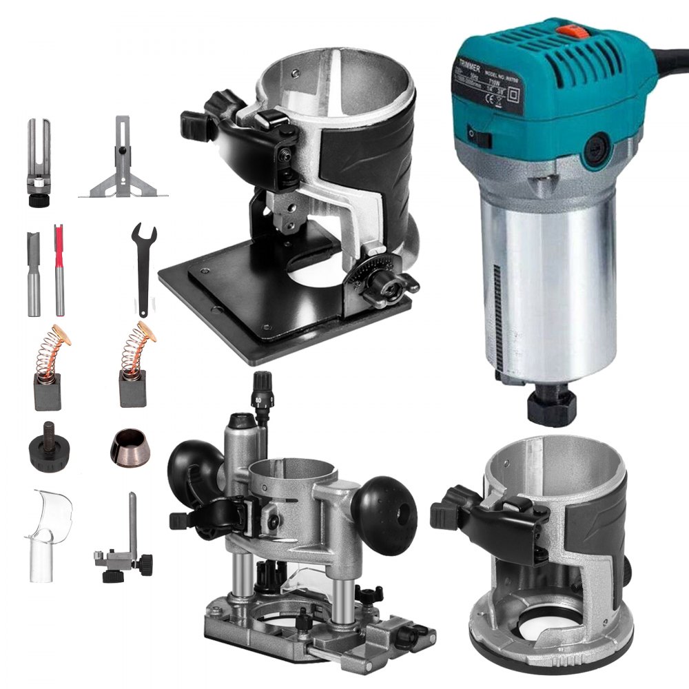 800W Max Torque Variable Speed ​​30.000 RPM Compact Router with Collets 1/4" & 3/8" 1 x Plunge Base & 1 x Tilt Base 220V