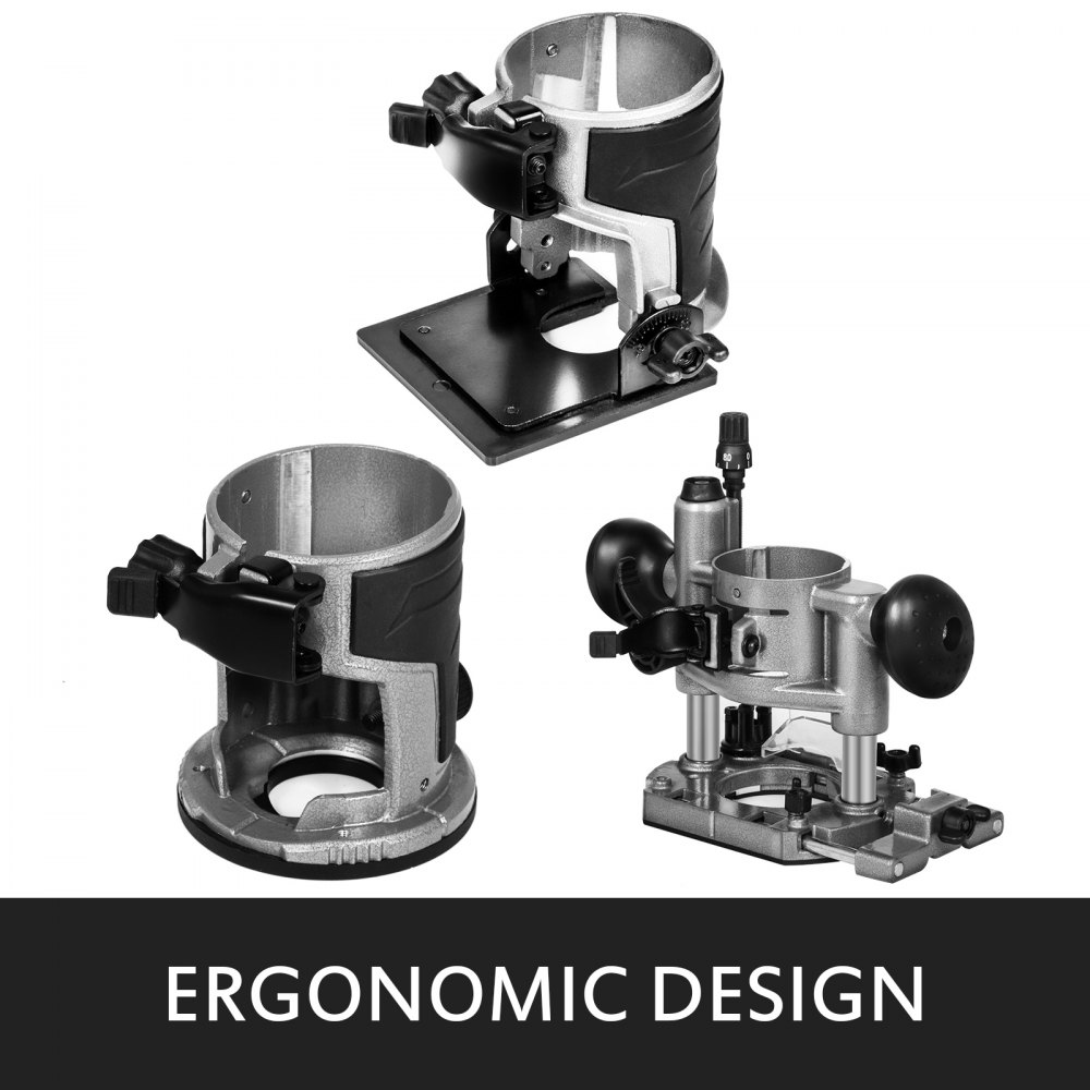 VEVOR 800W Max Torque Variable Speed 30,000RPM Compact Router with Collets 6.4 mm & 9.5 mm 1 x Plunge Base & 1 x Tilt Base 220V