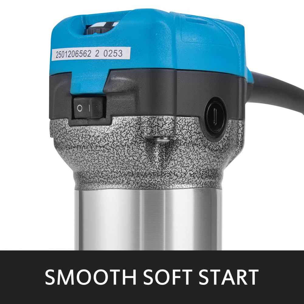 VEVOR 800W Max Torque Variable Speed 30,000RPM Compact Router with Collets 6.4 mm & 9.5 mm 1 x Plunge Base & 1 x Tilt Base 220V