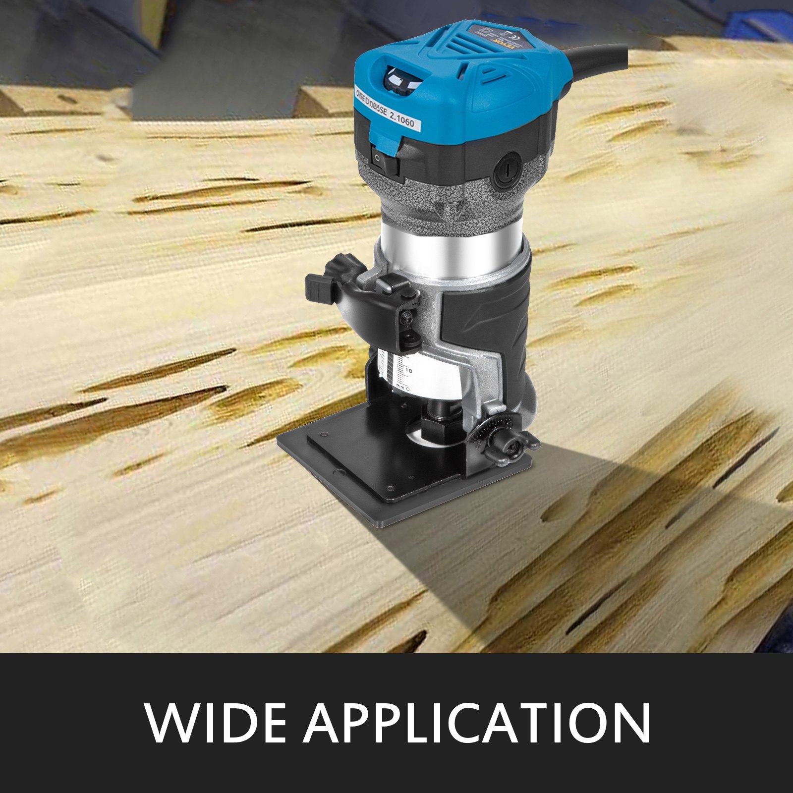 VEVOR 800W Max Torque Variable Speed 30,000RPM Compact Router with Collets 6.4 mm & 9.5 mm 1 x Plunge Base & 1 x Tilt Base 220V